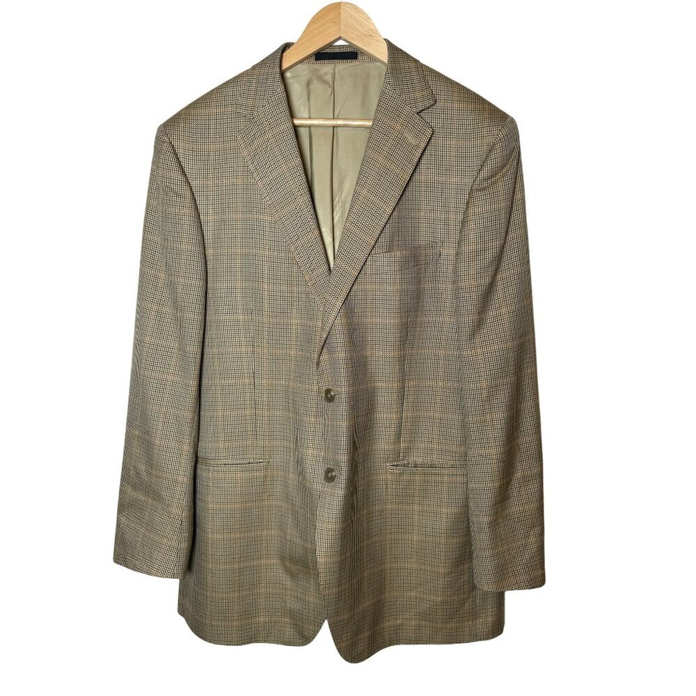 Paul Betenly Silk & Wool Blazer Mens 42R Beige Two-Button Lined Jacket